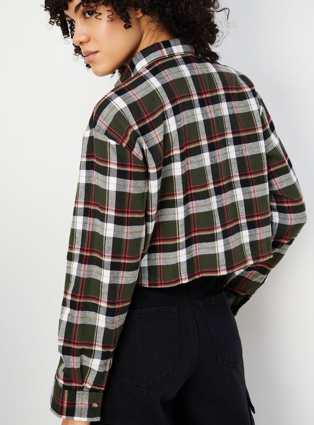 Women Checked Yarn Dyed Cropped Shirt