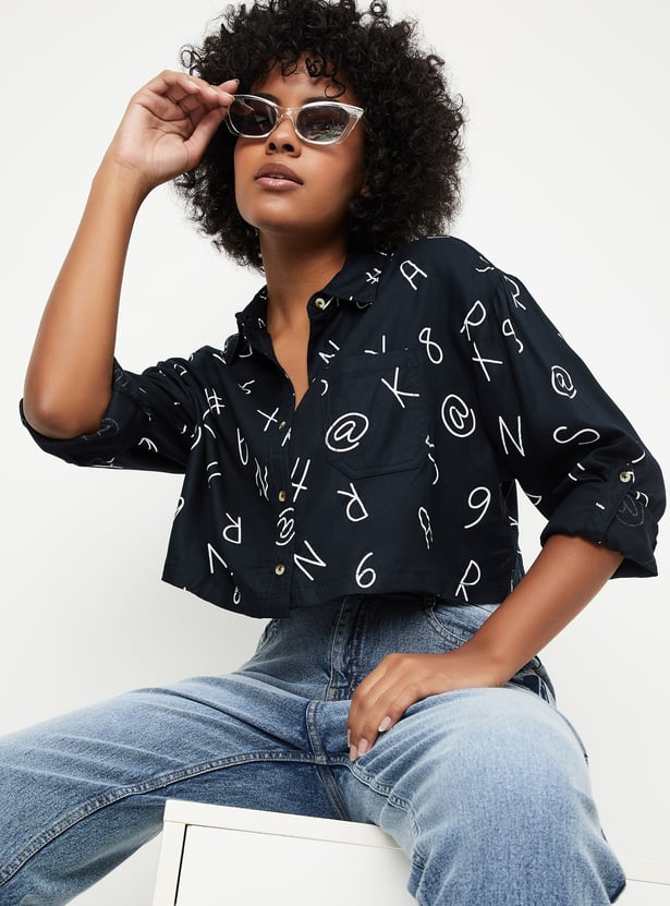 Women Printed Cropped Shirt