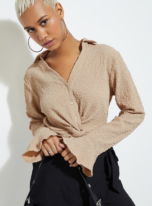 URB_N Women Textured Cropped Shirt
