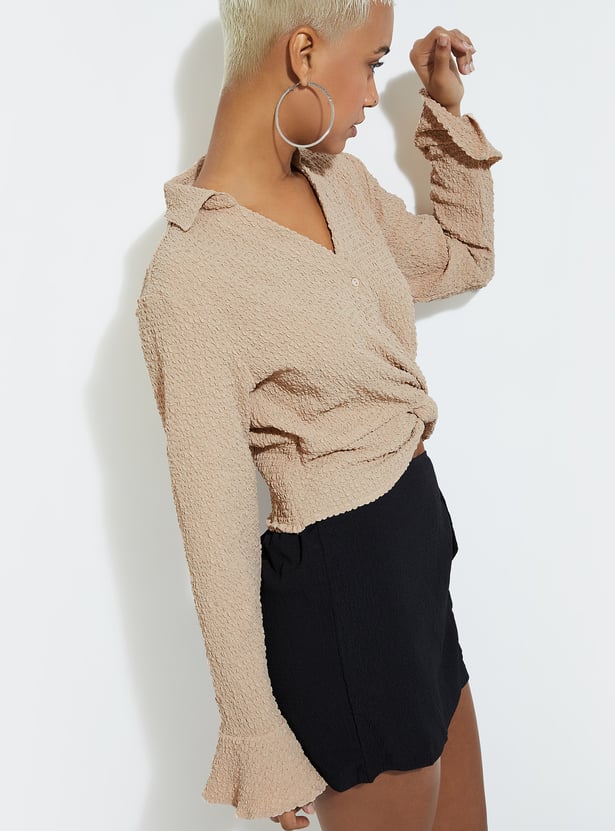 URB_N Women Textured Cropped Shirt