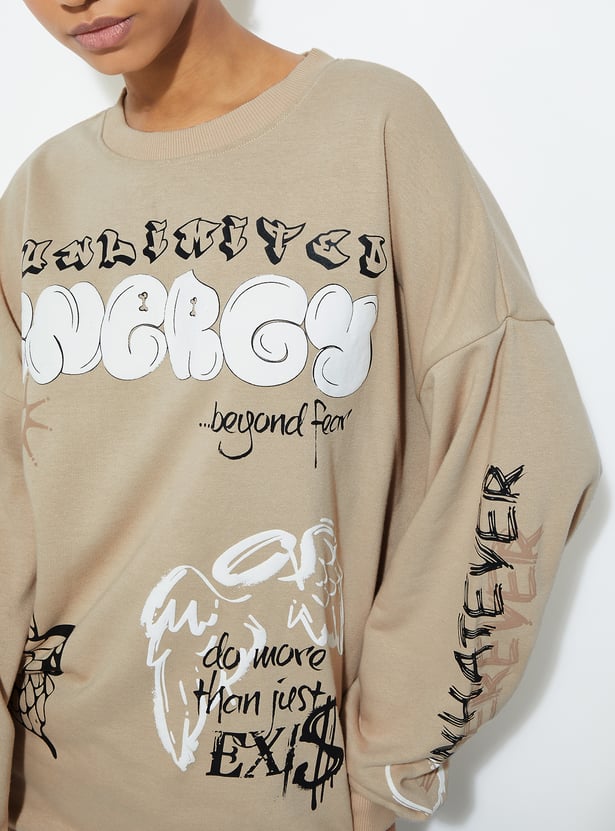 Myntra Crew Neck Sweatshirt For Women Max MAX Women Printed Round