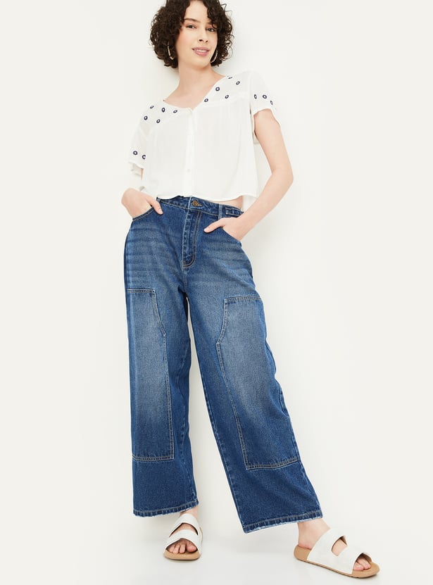 Women Workwear Fit Washed Jeans