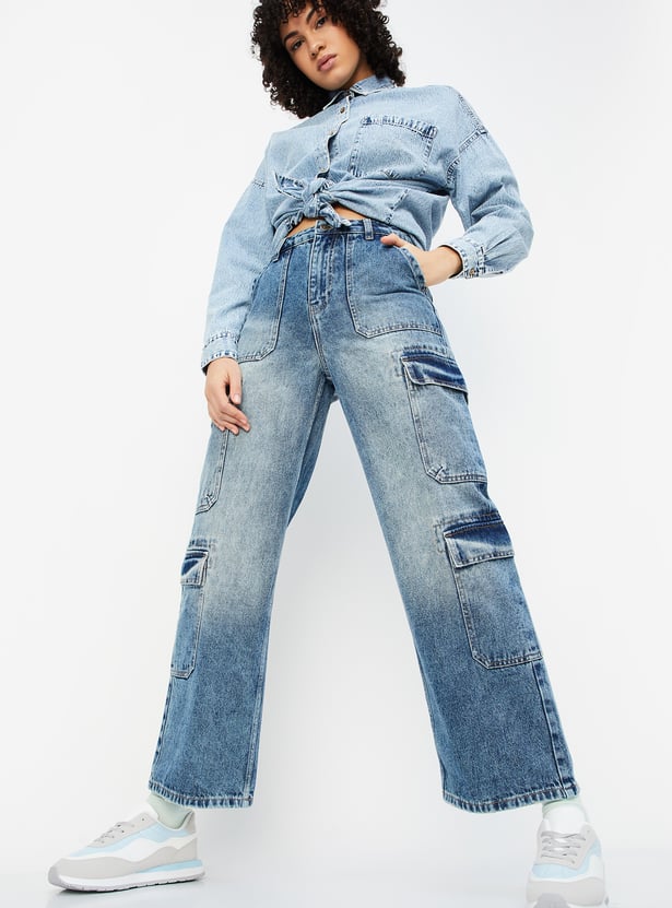 Women Washed Cargo Jeans