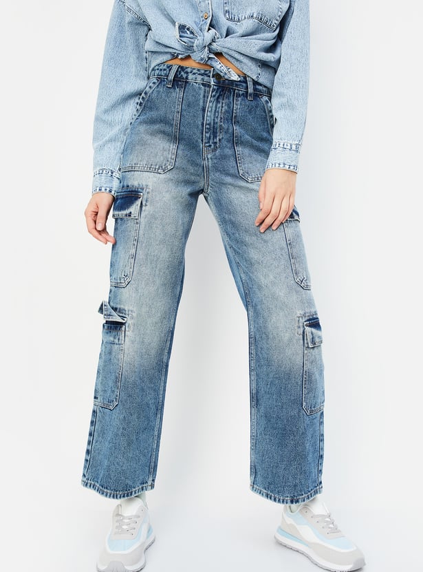 Women Washed Cargo Jeans