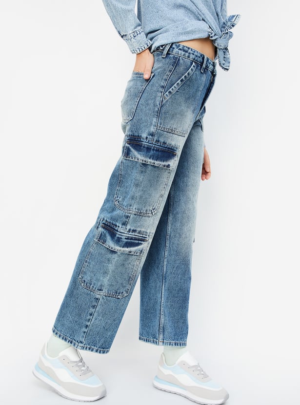 Women Washed Cargo Jeans