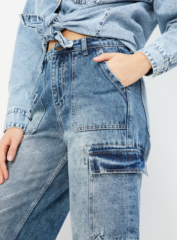 Women Washed Cargo Jeans