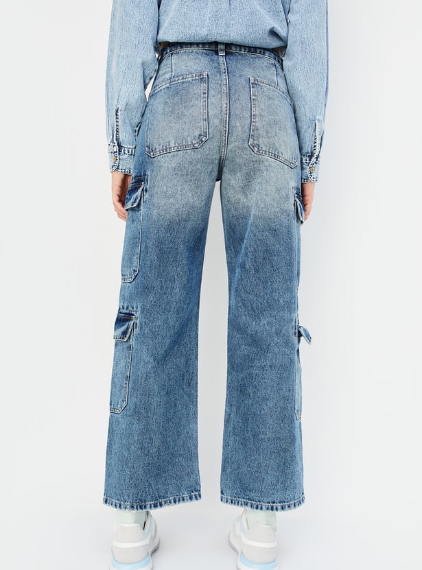 Women Washed Cargo Jeans