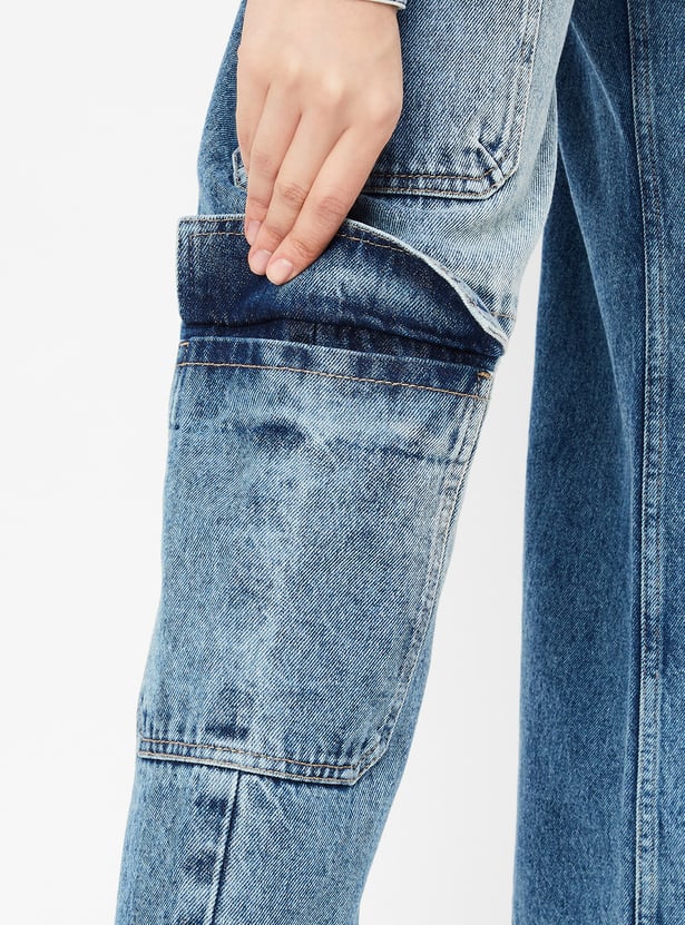 Women Washed Cargo Jeans