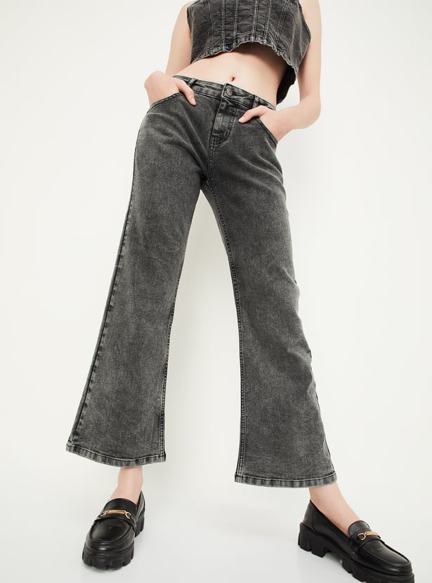 Women Stonewashed Kick Flare Jeans