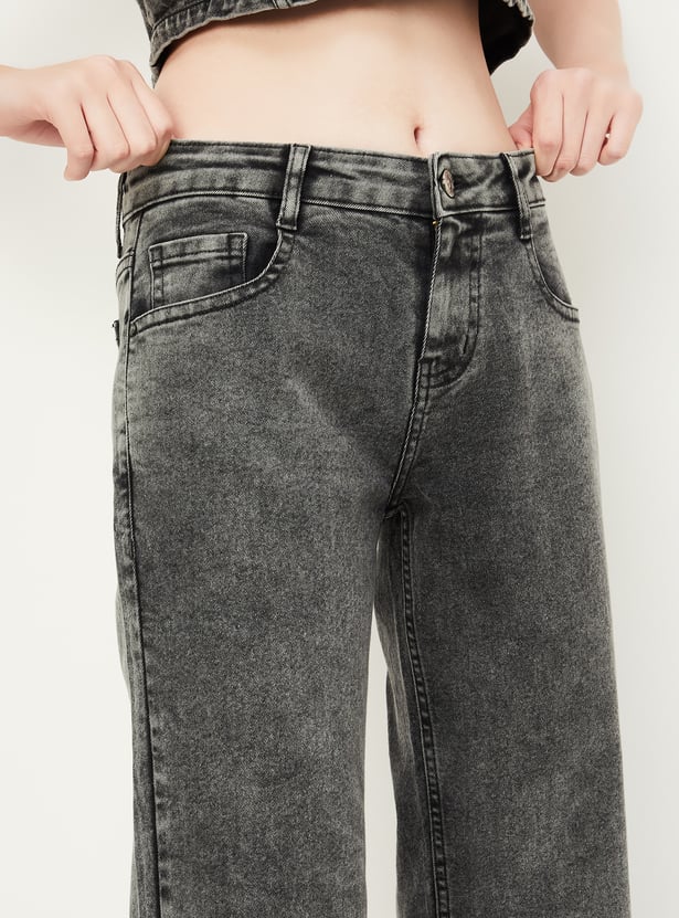 Women Stonewashed Kick Flare Jeans