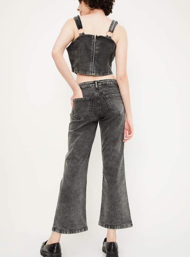 Women Stonewashed Kick Flare Jeans