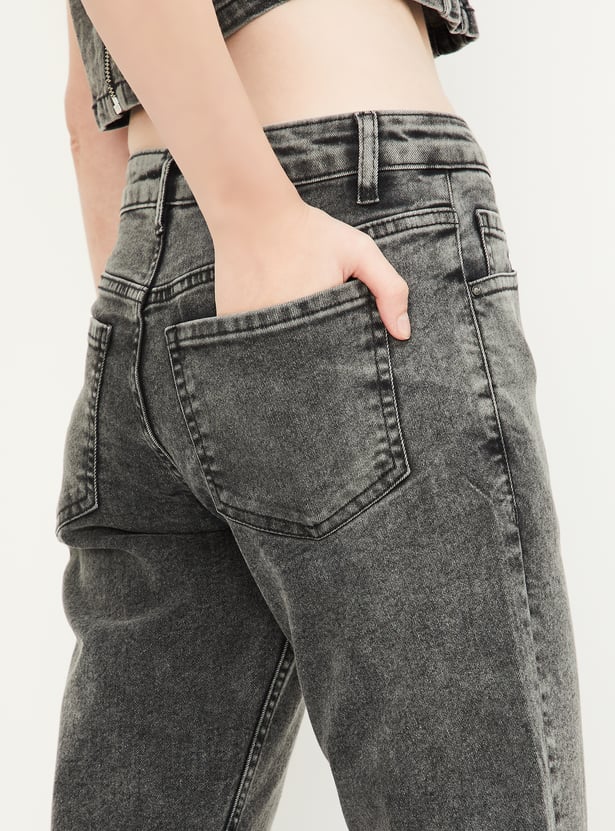 Women Stonewashed Kick Flare Jeans