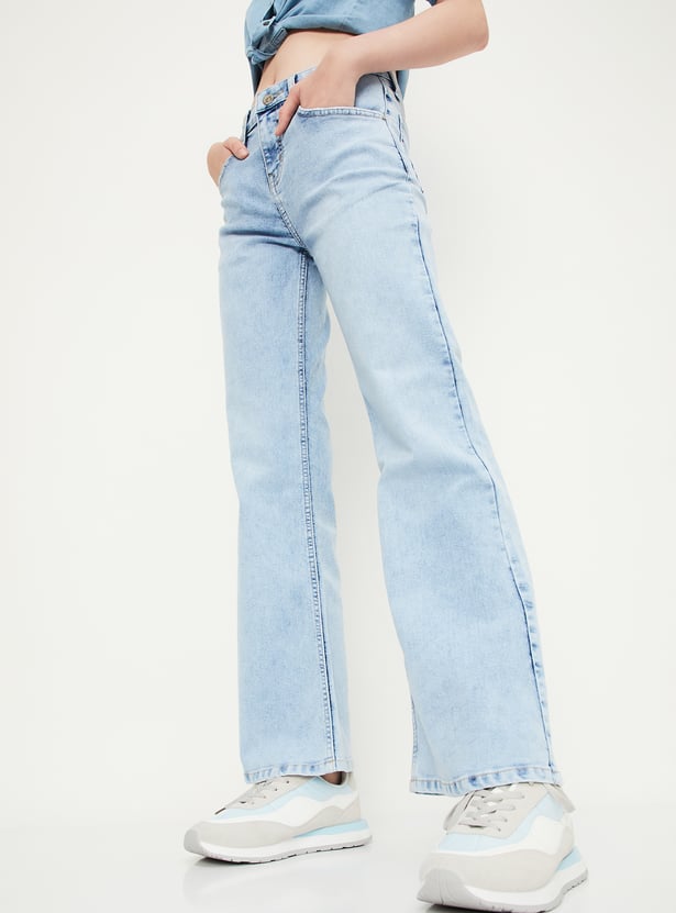 Women Washed Kick Flare Jeans