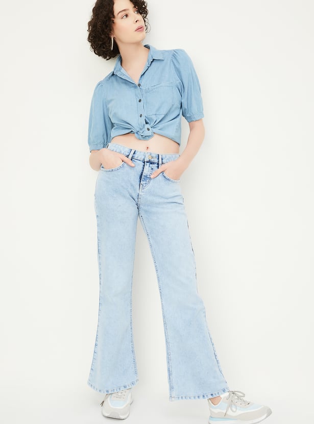 Women Washed Kick Flare Jeans