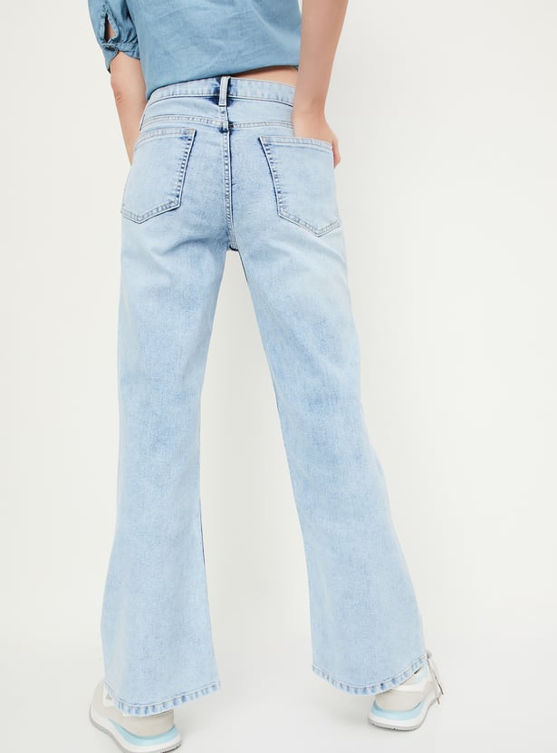 Women Washed Kick Flare Jeans