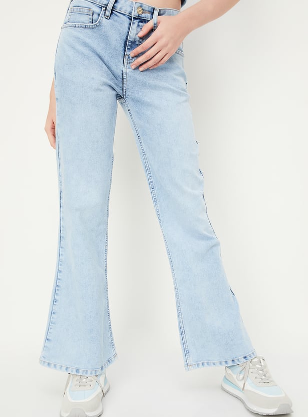 Women Washed Kick Flare Jeans