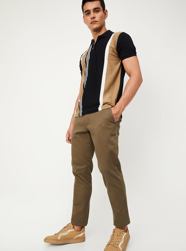 Men Solid Flexi Waist Slim Fit Chinos
