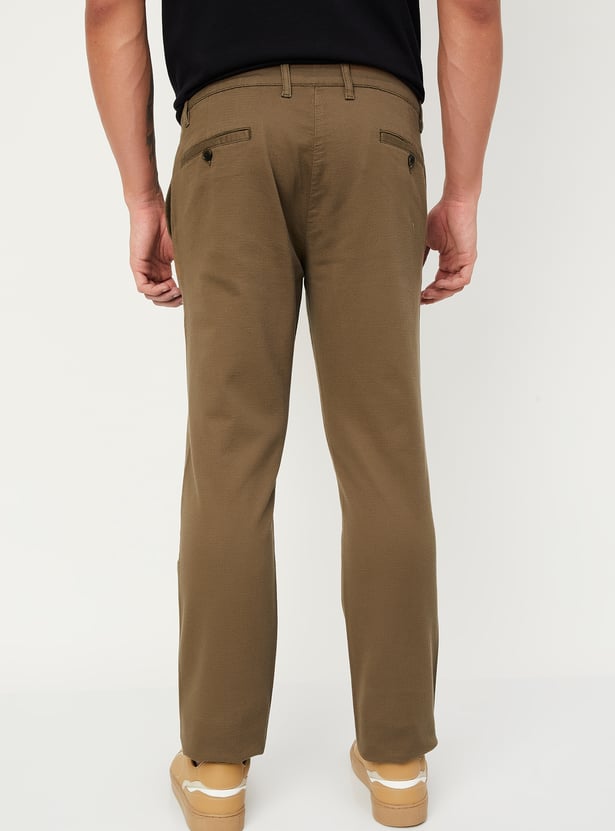 Men Solid Flexi Waist Slim Fit Chinos