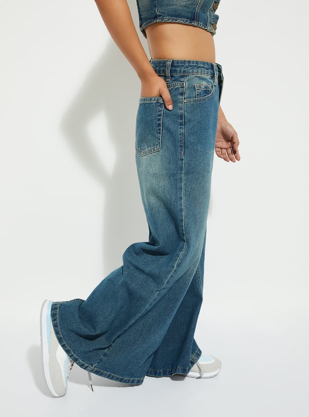 Buy ALAYA F x URB_N Women Washed Wide-Leg Jeans Online at