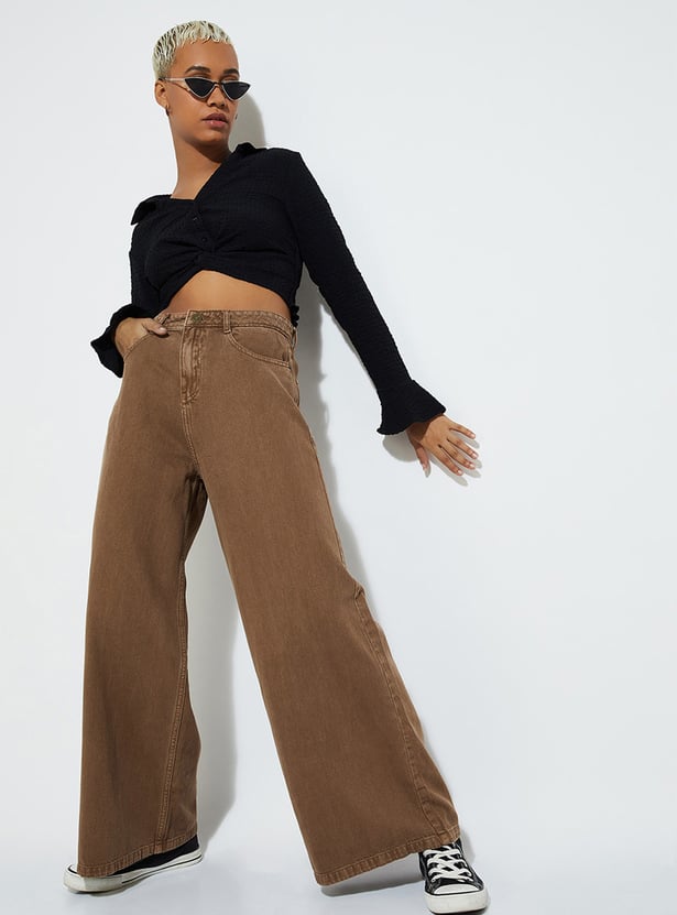 ALAYA F x URB_N Women Solid Wide-Leg Jeans