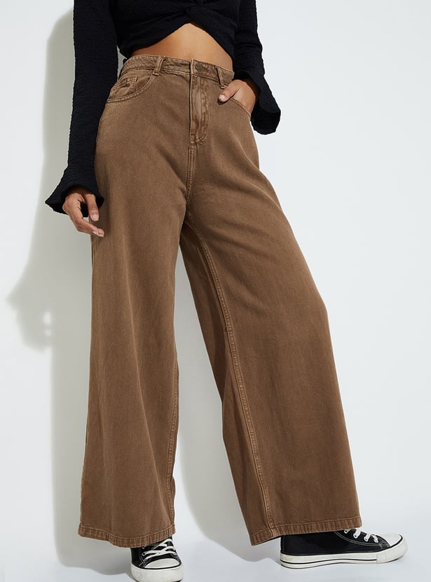 ALAYA F x URB_N Women Solid Wide-Leg Jeans