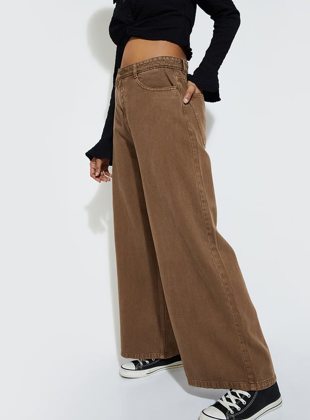 ALAYA F x URB_N Women Solid Wide-Leg Jeans