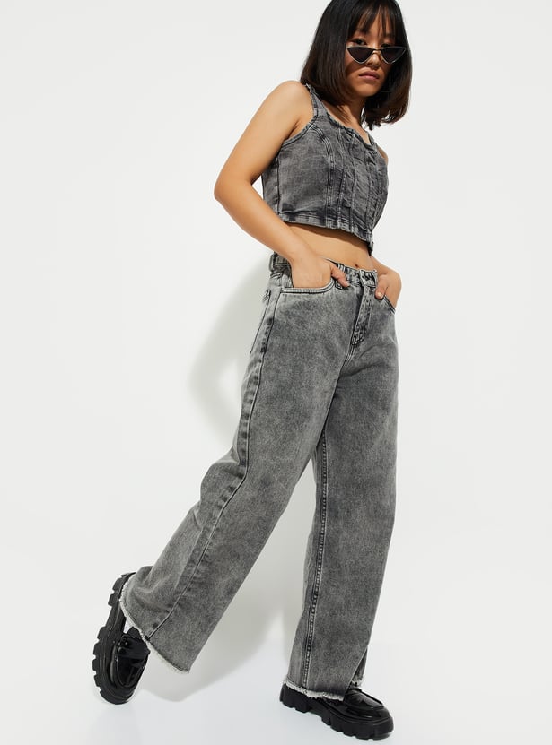 URB_N Women Washed Wide Leg Jeans