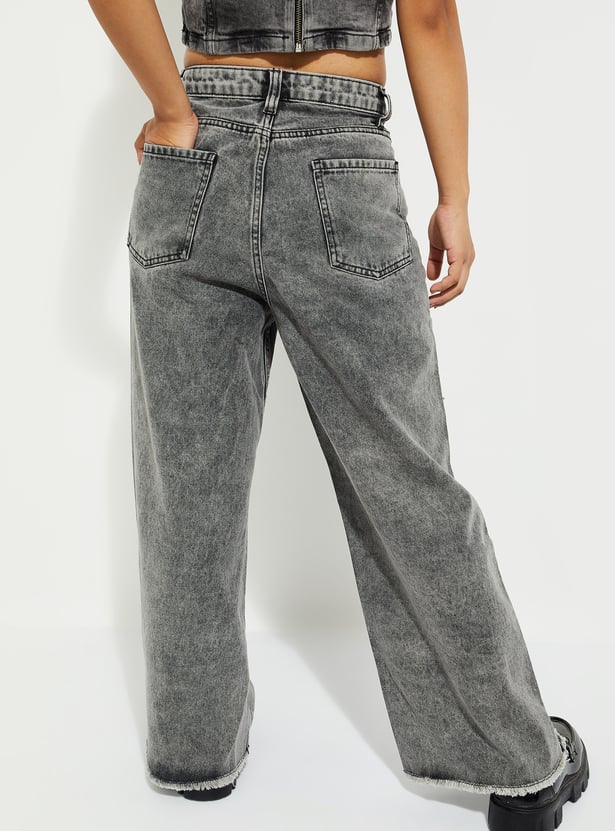 URB_N Women Washed Wide Leg Jeans