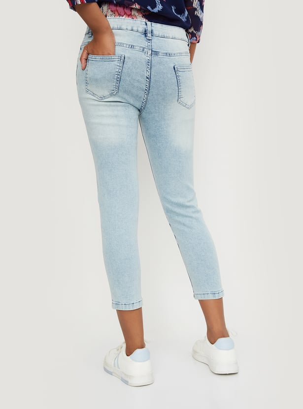 Women Washed Ankle Grazer Jeans