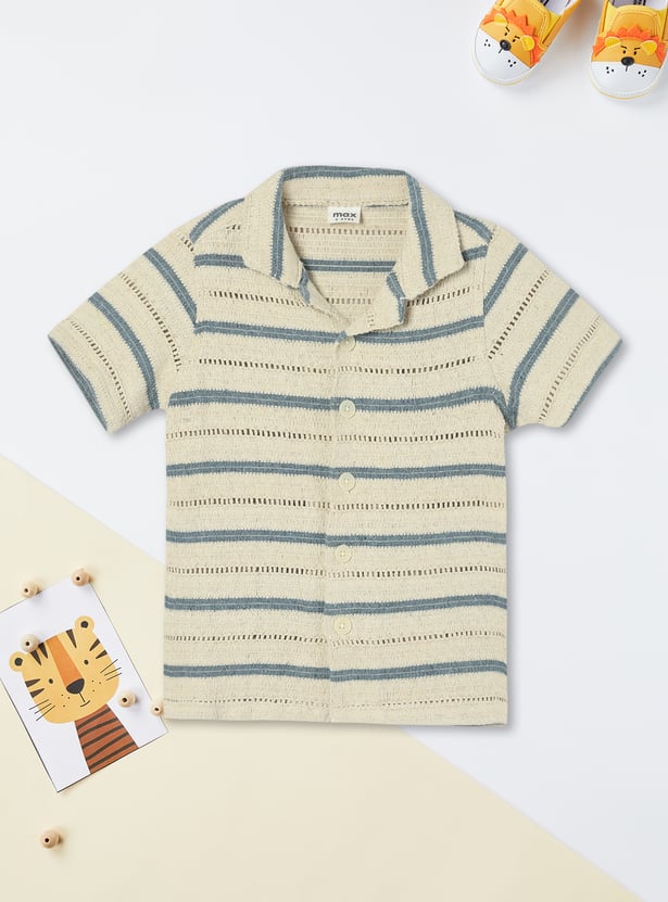 Boys Striped Knit Resort Collar Shirt