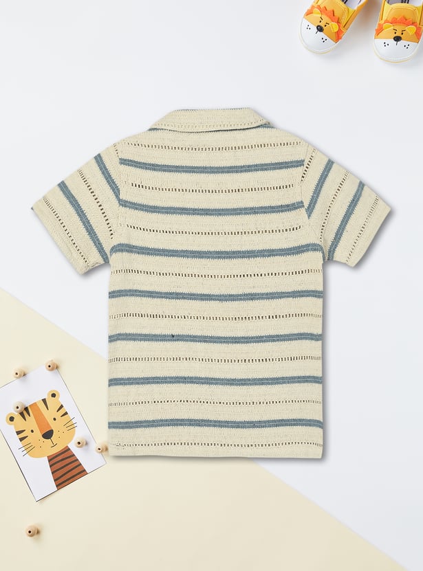 Boys Striped Knit Resort Collar Shirt