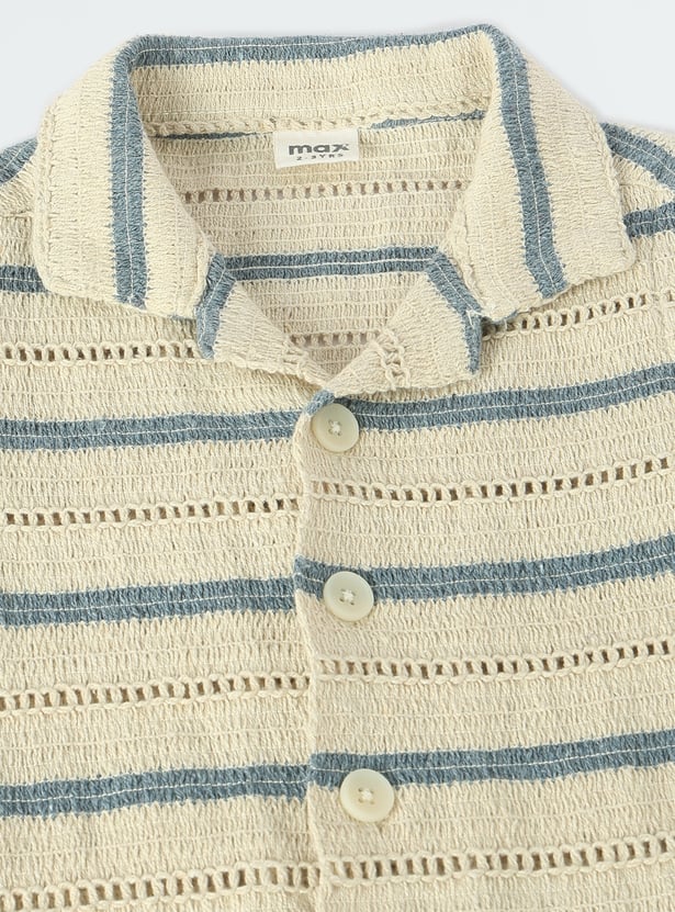 Boys Striped Knit Resort Collar Shirt