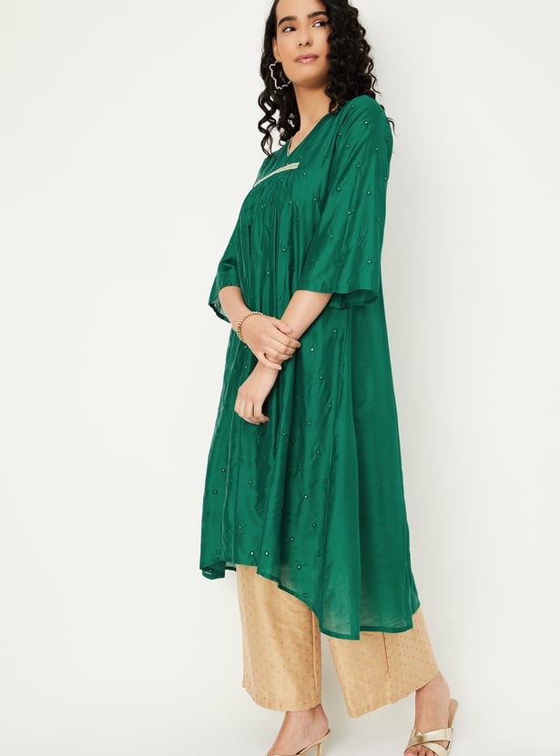 Embroidered A-Line Short Length Short Kurta