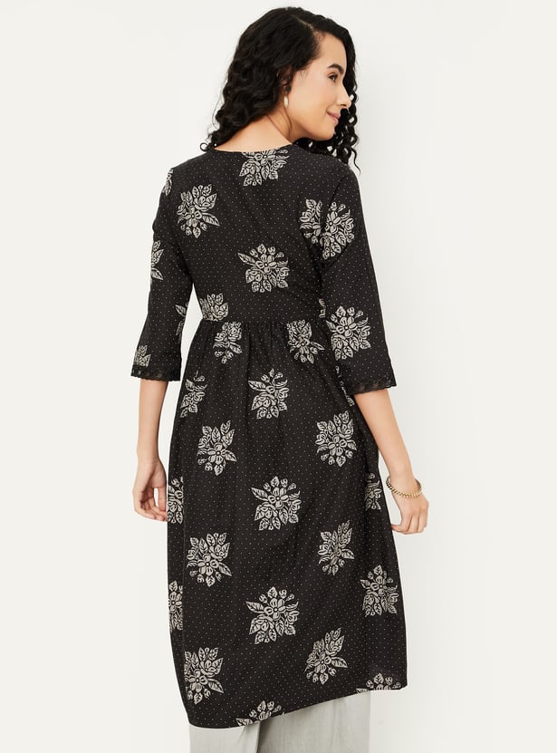 Multi Printed 3/4 Sleeve Cotton A-Line Kurta main image 1