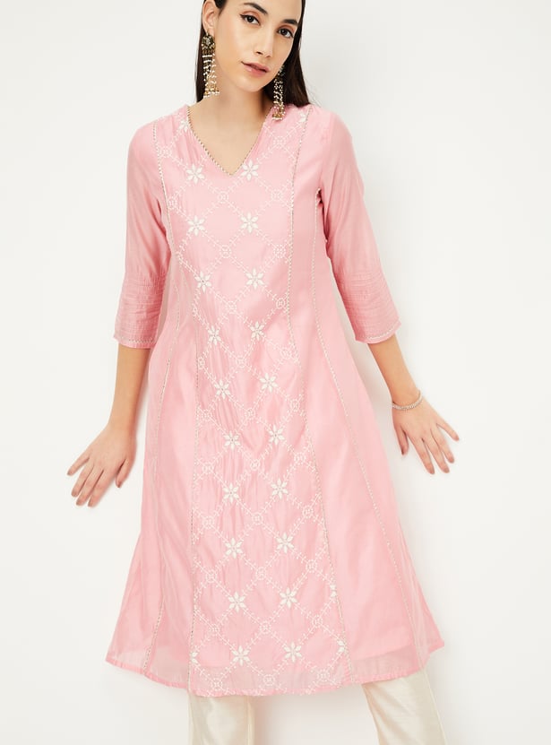 Women Embroidered A-Line Kurta