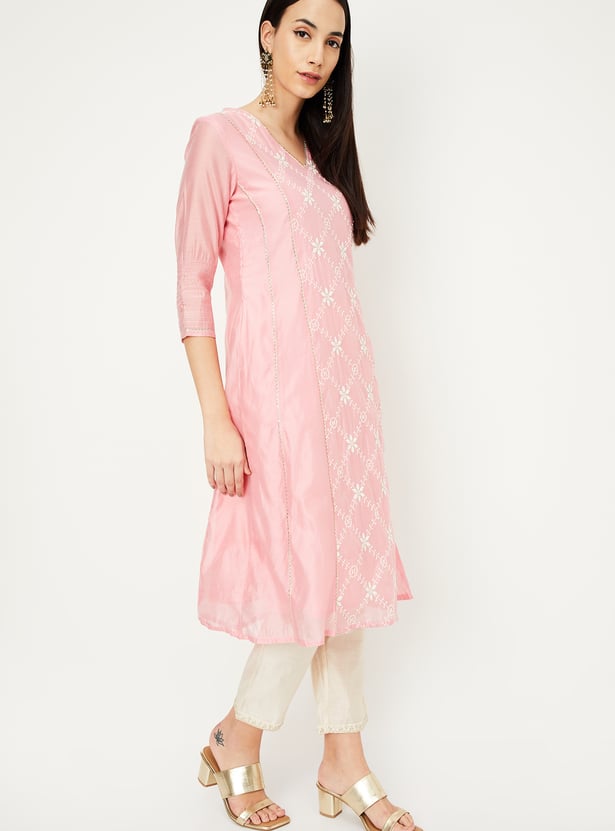 Women Embroidered A-Line Kurta