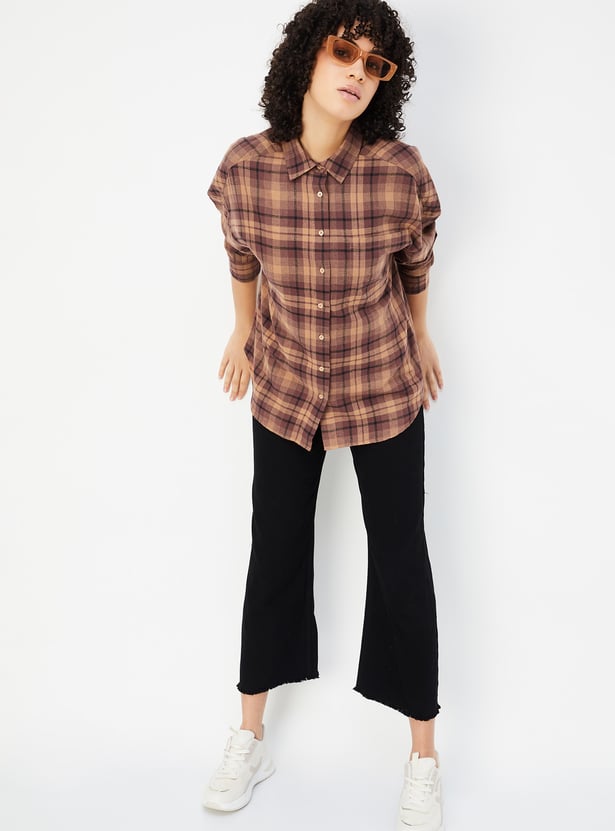 ALAYA F x URB_N Women Tartan Checked Yarn Dyed Shirt