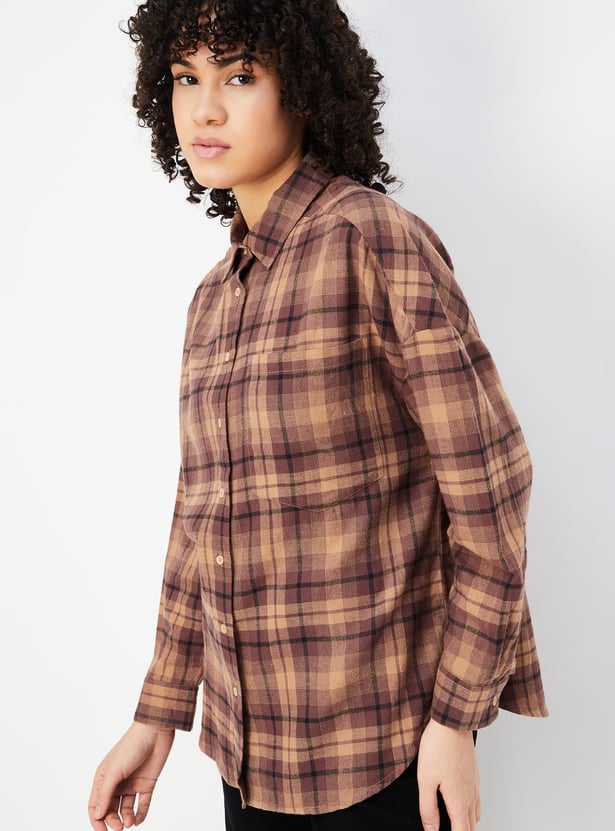 ALAYA F x URB_N Women Tartan Checked Yarn Dyed Shirt