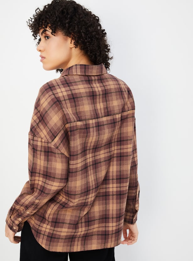 ALAYA F x URB_N Women Tartan Checked Yarn Dyed Shirt