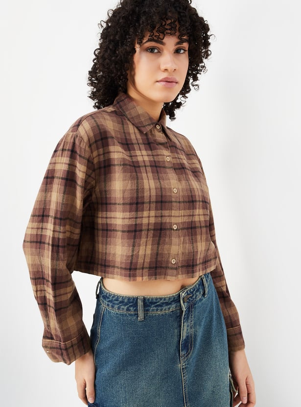 ALAYA F x URB_N Women Checked Yarn Dyed Crop Shirt