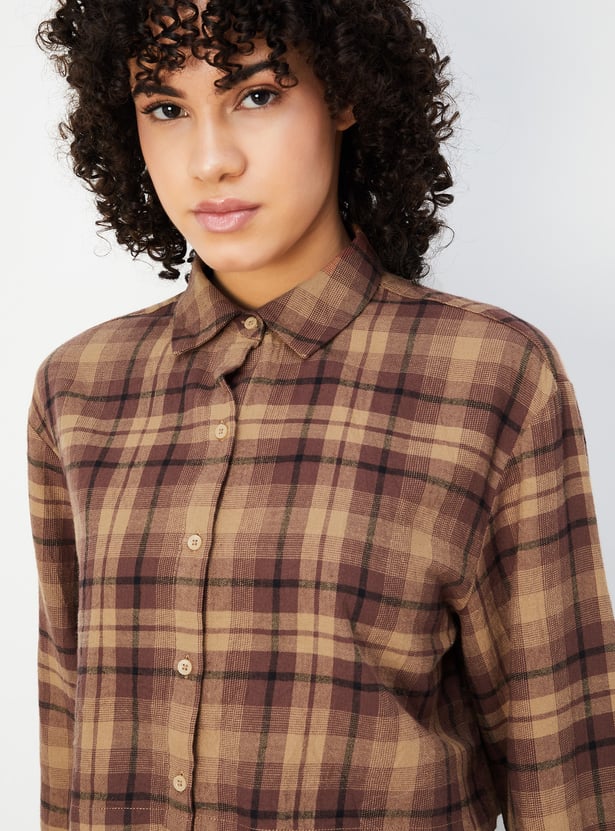 ALAYA F x URB_N Women Checked Yarn Dyed Crop Shirt