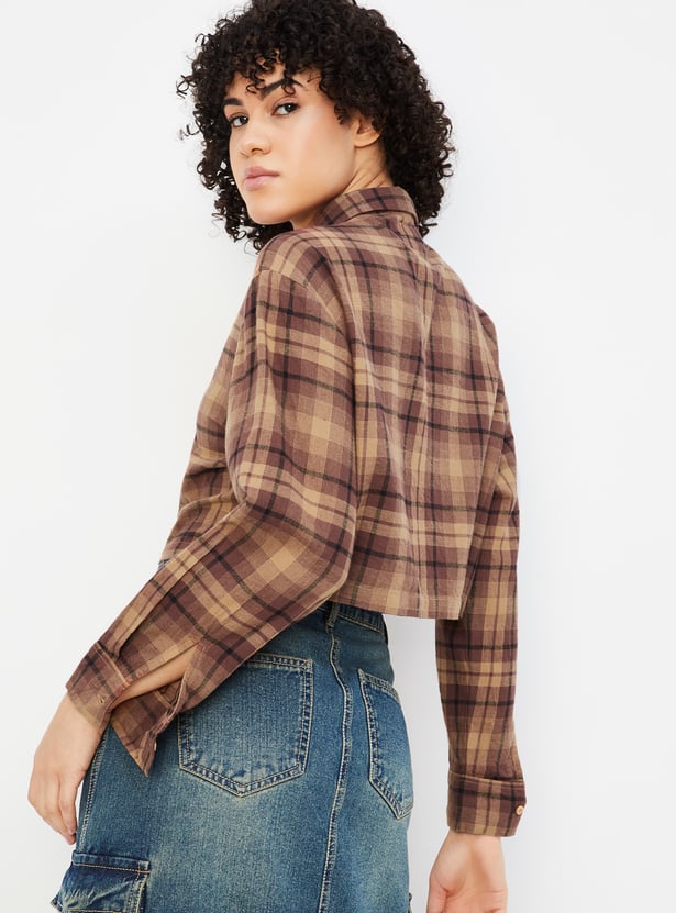 ALAYA F x URB_N Women Checked Yarn Dyed Crop Shirt