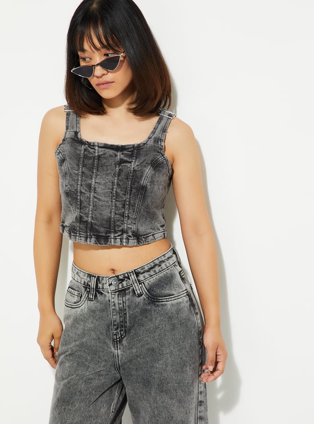 Women Washed Denim Bralette Top