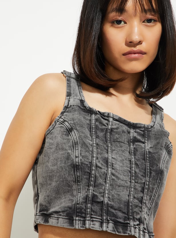 Women Washed Denim Bralette Top