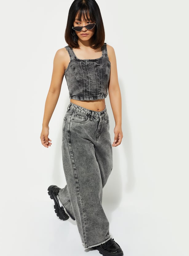 Women Washed Denim Bralette Top