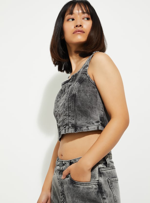 Women Washed Denim Bralette Top