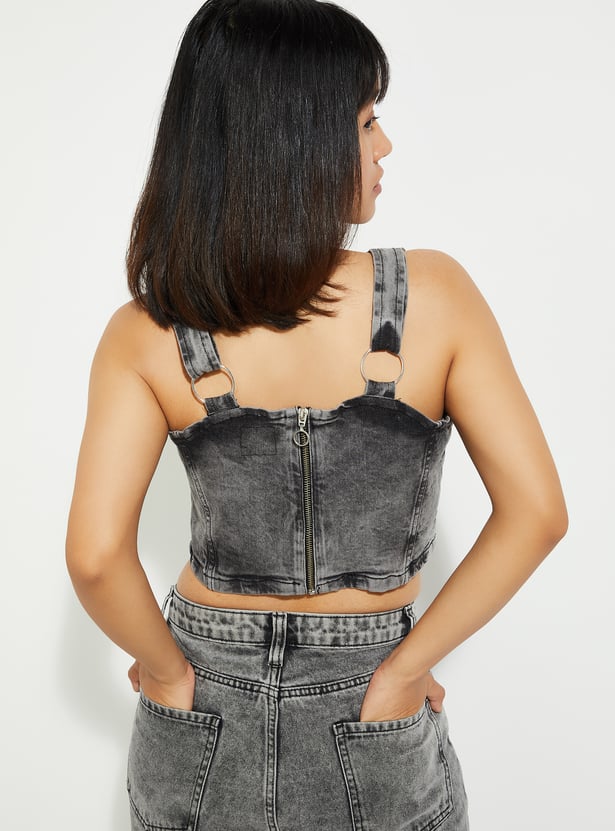 Women Washed Denim Bralette Top