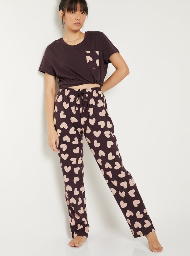 Women Heart Printed PJ Set