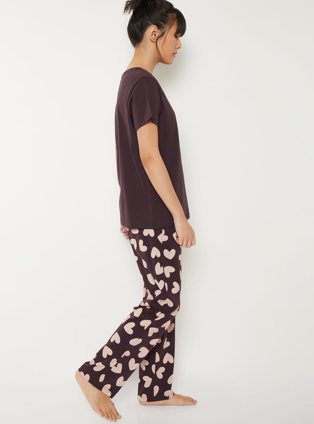 Women Heart Printed PJ Set