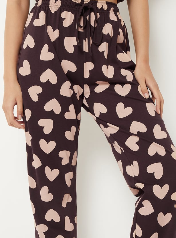 Women Heart Printed PJ Set